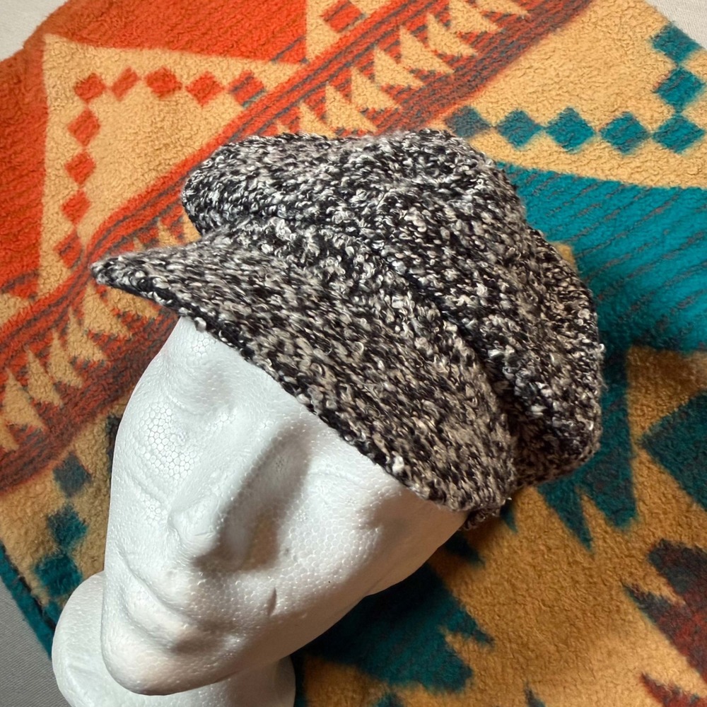 Black White Boucle Newsboy Cap Hat Salt and Pepper Textured Streetwear Slouchy‎